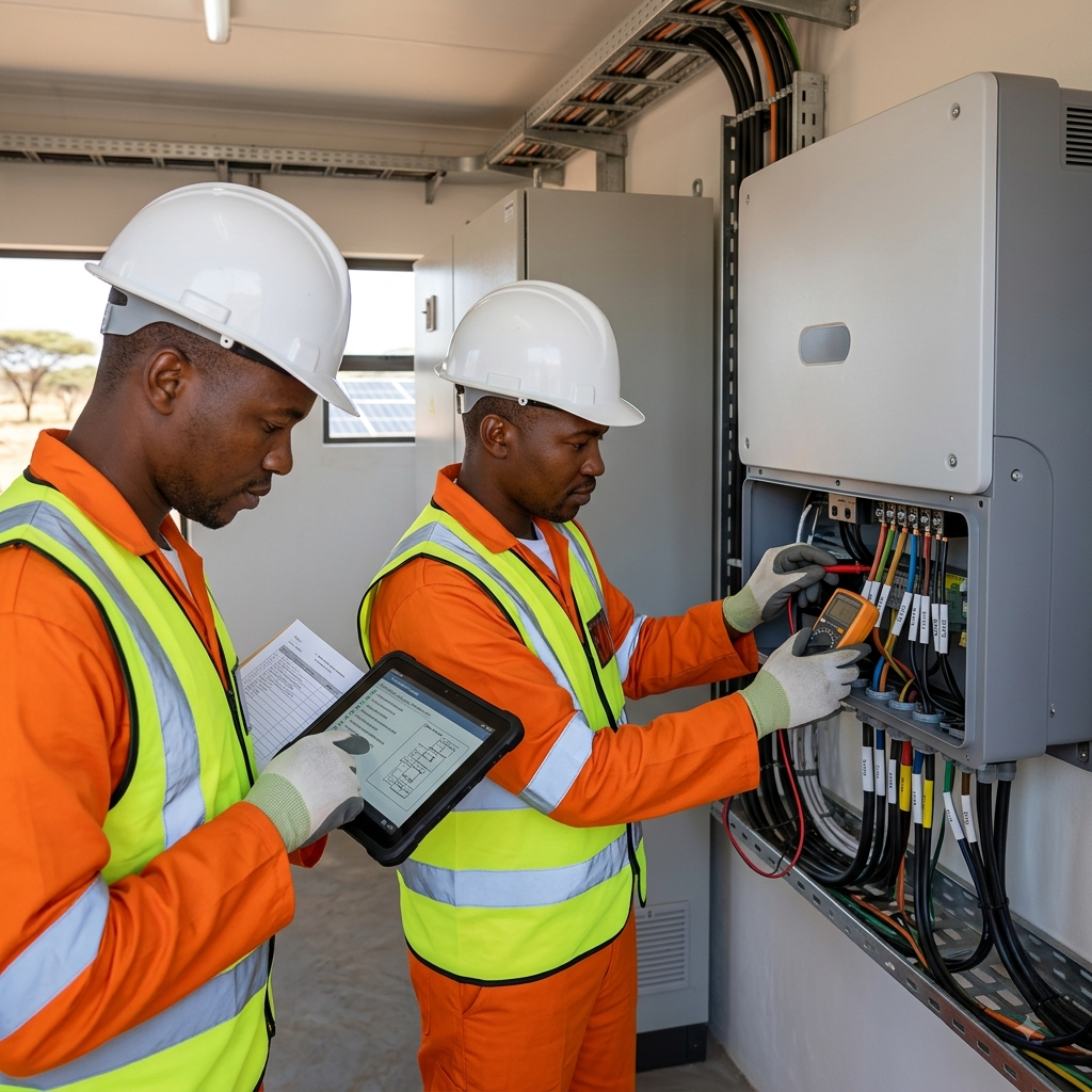 Solar engineering and construction team on site